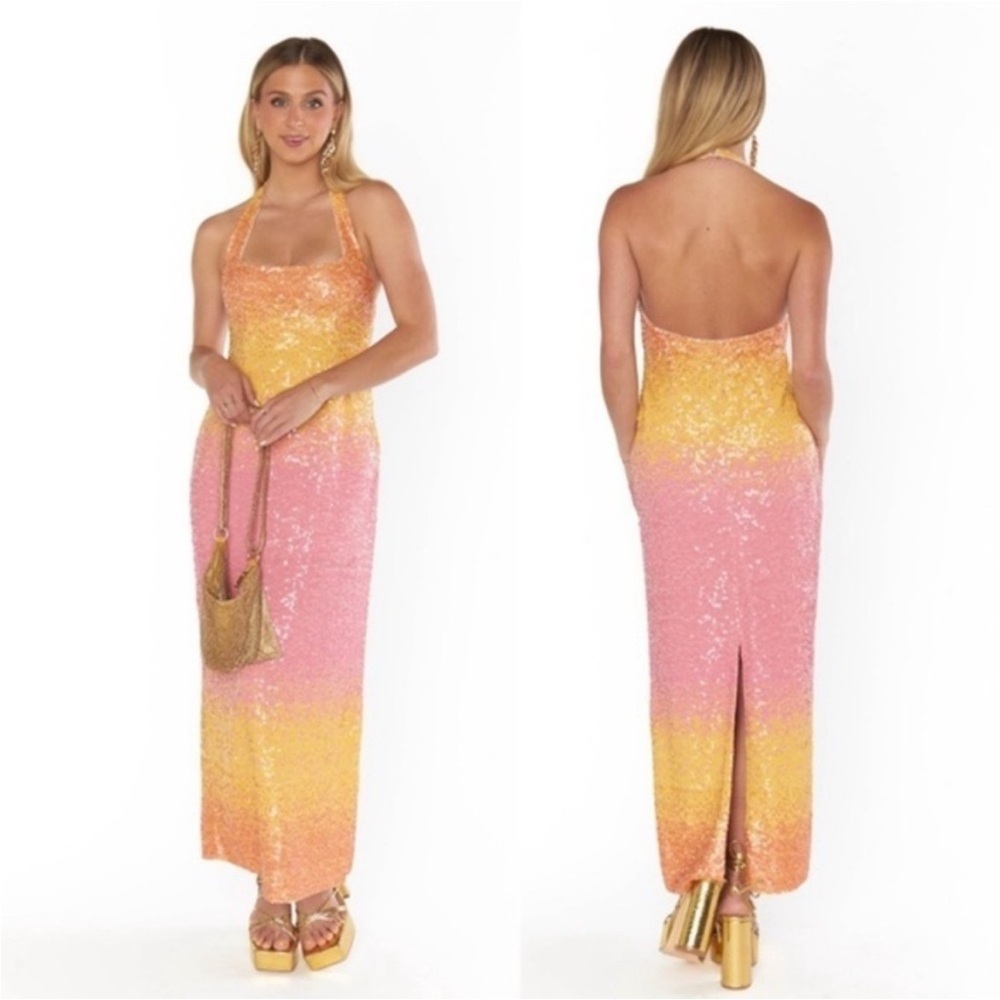NWT Show me your mumu Sequin Halter Maxi Dress